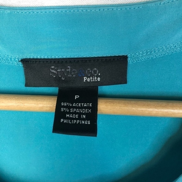 Style & Co Petite Blue Cap Sleeve Pleated Scoop Neck Blouse S - Picture 5 of 5